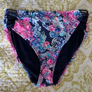 Lilly Pulitzer Rumy high waisted bikini swim bottoms, navy turtle, sz 12